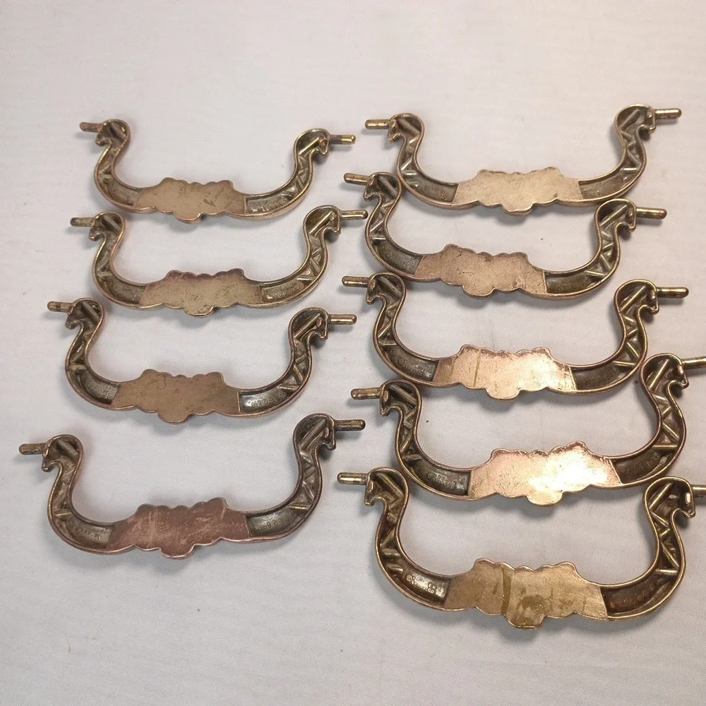Vintage Lot of 9 Swan Neck Keeler Brass Handle Drawer Bail Pull N10846 MCM 4